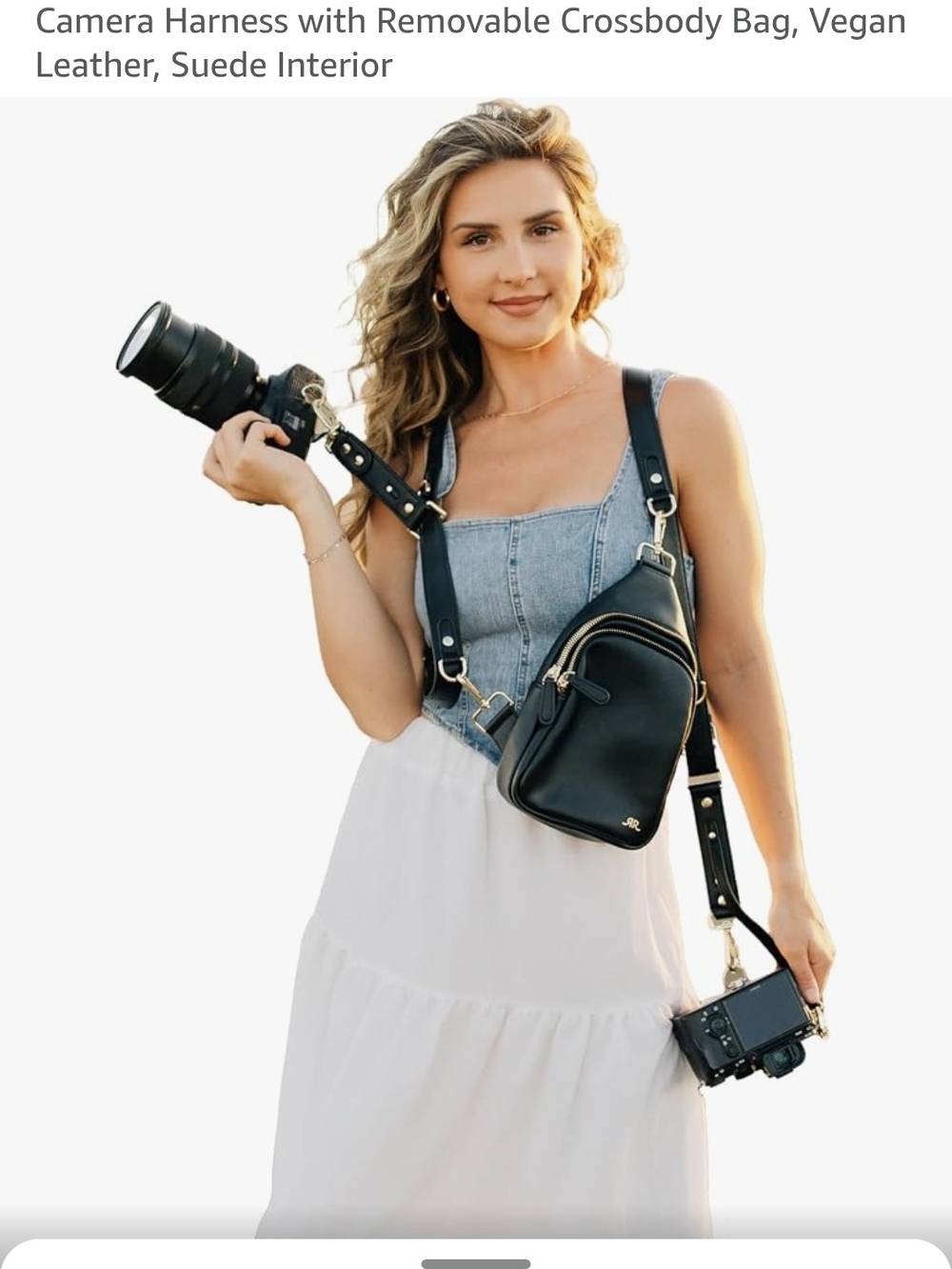 Dual Camera Body Harness with Removable Crossbody Bag - Black